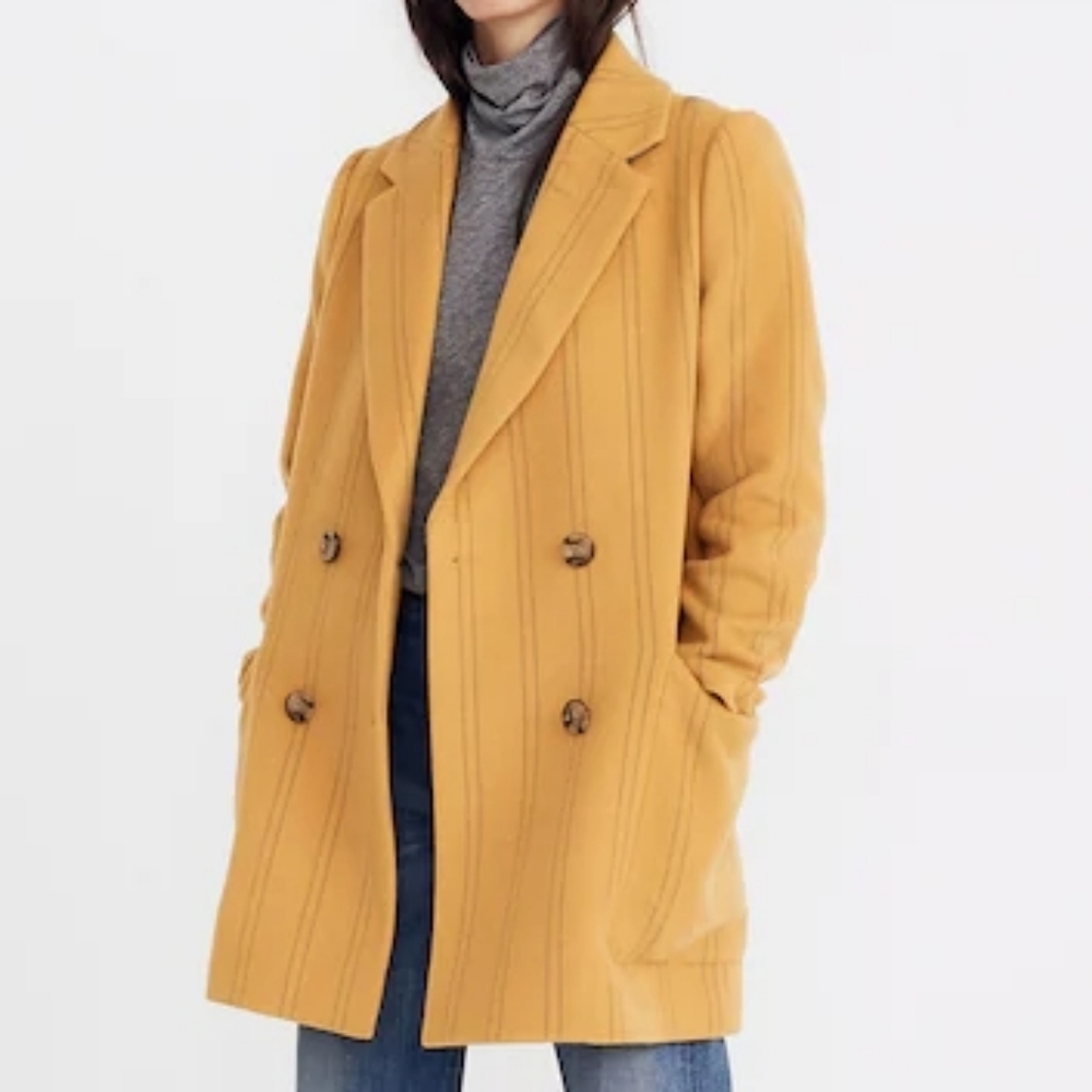 Madewell Hollis Double-Breasted Coat in Stripe Womens Winter Peacoat Gift Cold